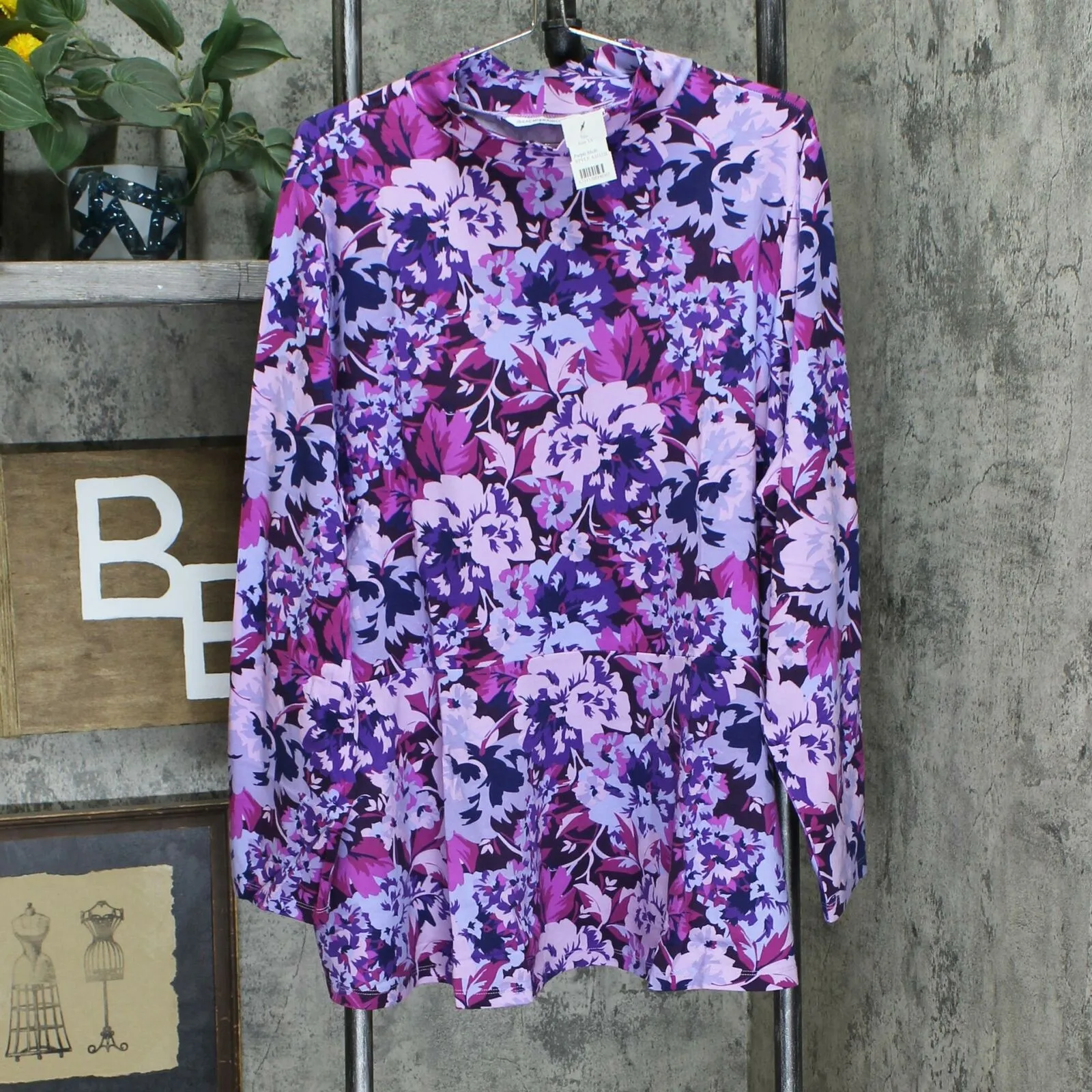 Isaac Mizrahi Live! Women's Plus Peony Bouquet Mock Neck Peplum Top