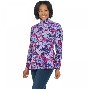 Isaac Mizrahi Live! Women's Plus Peony Bouquet Mock Neck Peplum Top