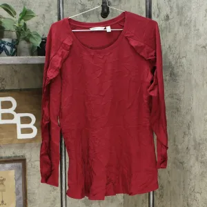 Isaac Mizrahi Live! Women's Ruffle Long Sleeve Peplum Knit Top Rumba Medium