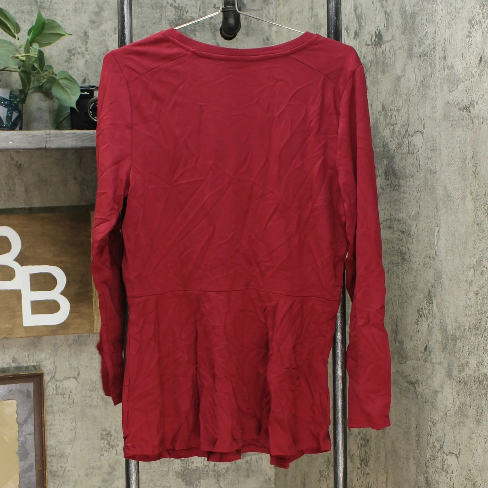 Isaac Mizrahi Live! Women's Ruffle Long Sleeve Peplum Knit Top Rumba Medium