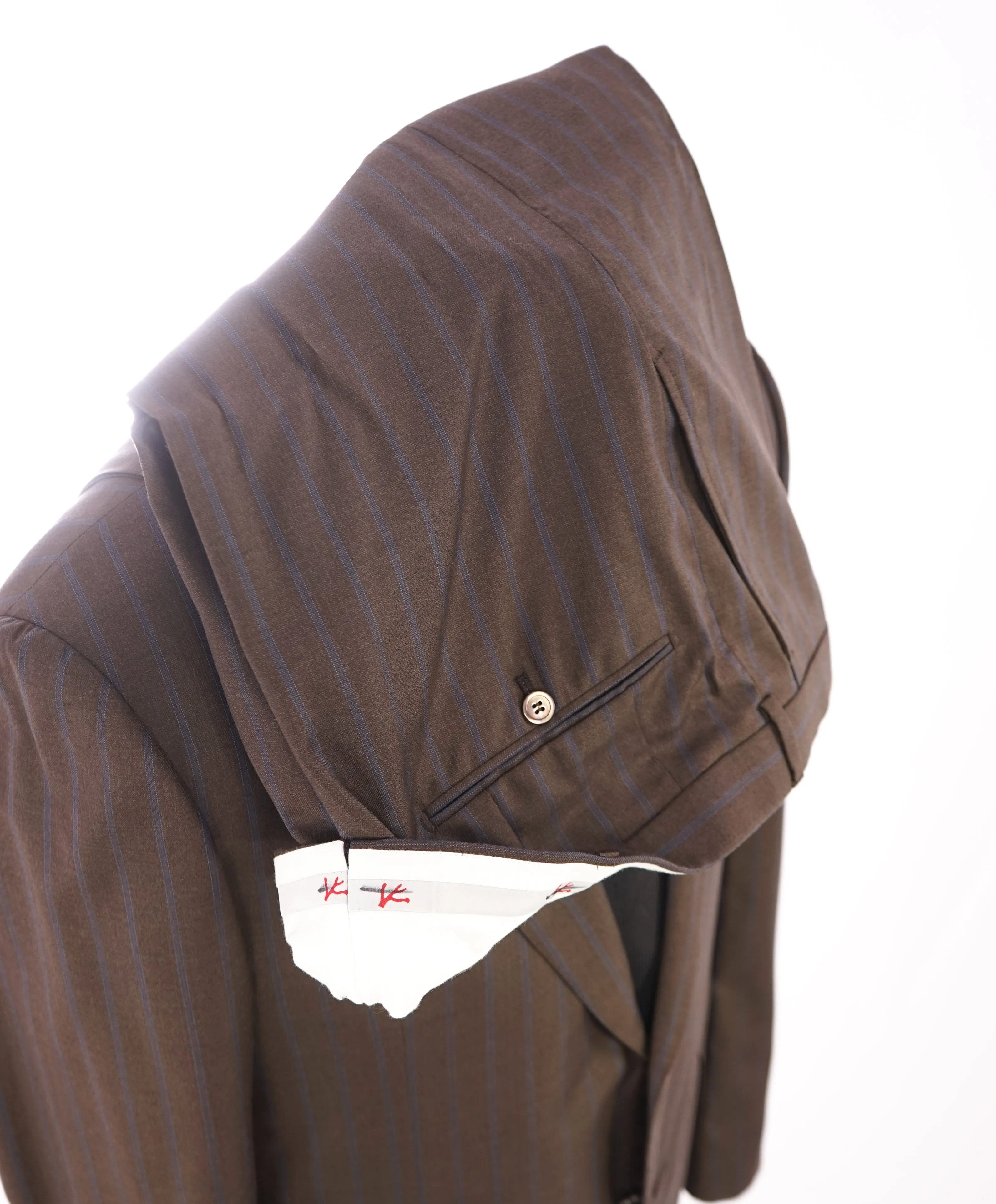 ISAIA - Brown & Blue Stripe CORAL PIN Suit With Logo Detailing - 42R