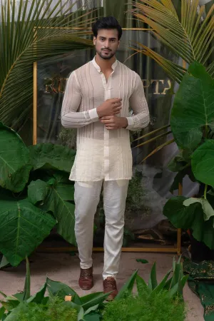 Ivory Placement Pleat Shirt Kurta Set