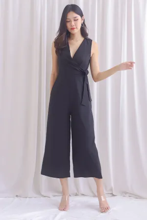 Ivy Faux Wrap Tie Jumpsuit In Black