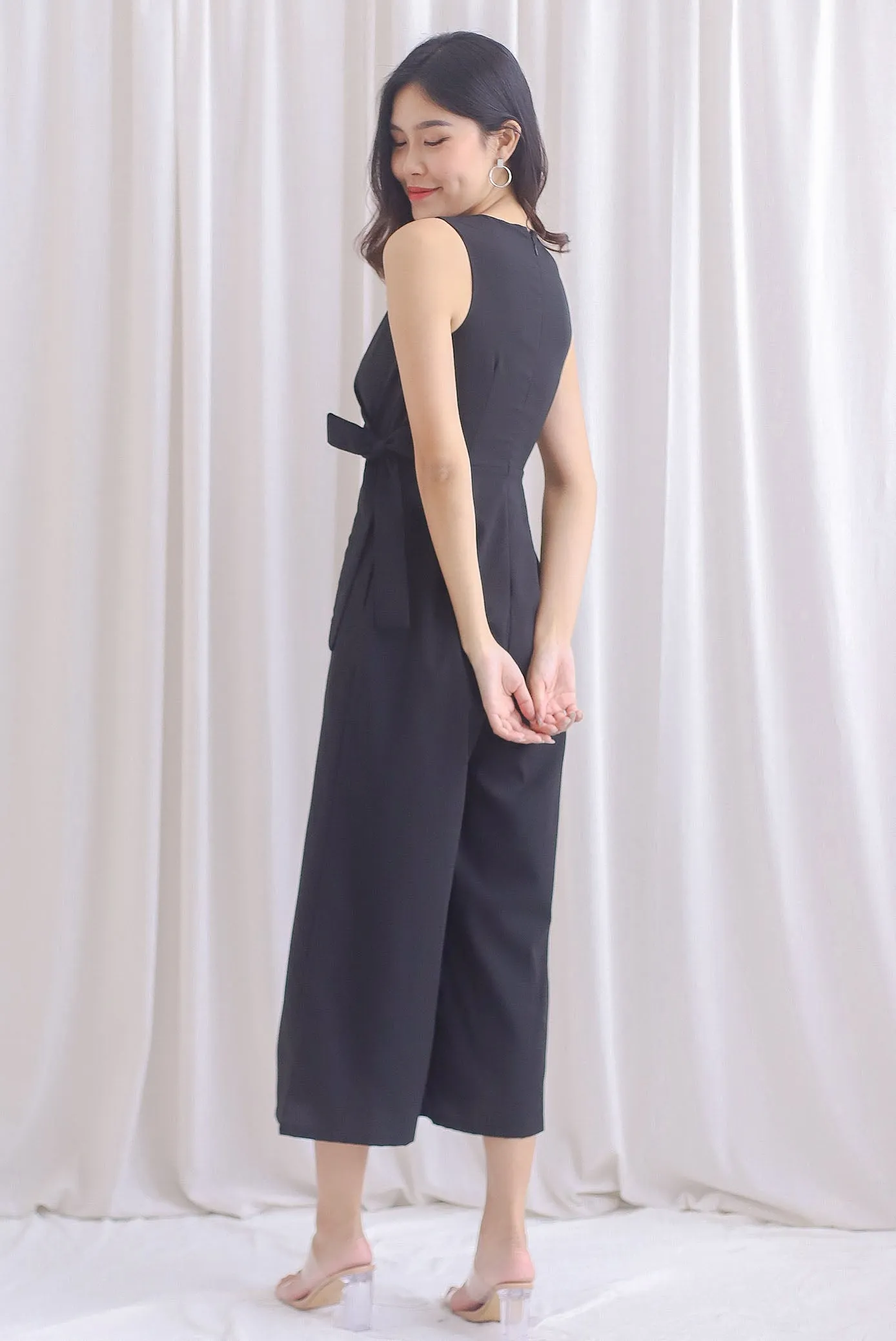 Ivy Faux Wrap Tie Jumpsuit In Black