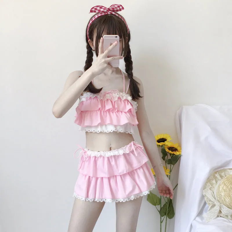 [@izabela_zabielska ] "PINK BLACK CUTE VEST" TWO PIECE SUIT SWIMSUIT D061906