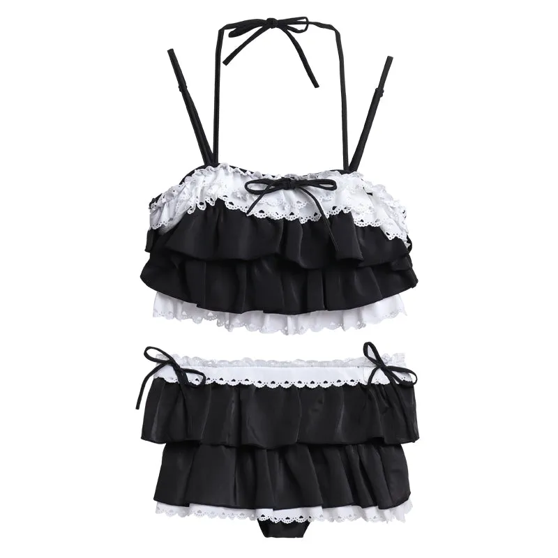 [@izabela_zabielska ] "PINK BLACK CUTE VEST" TWO PIECE SUIT SWIMSUIT D061906