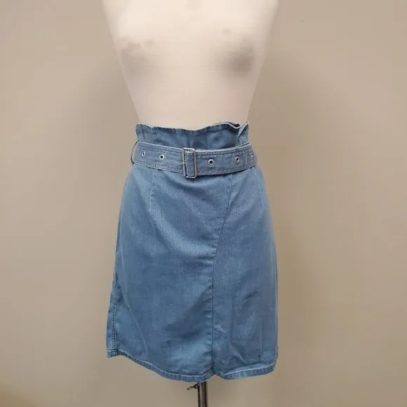 J Brand Heavenly Paperbag Denim Skirt w/ Belt Sz Large
