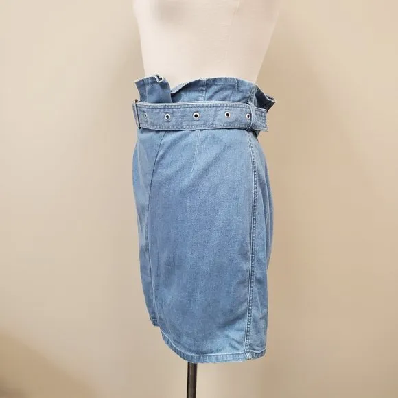 J Brand Heavenly Paperbag Denim Skirt w/ Belt Sz Large