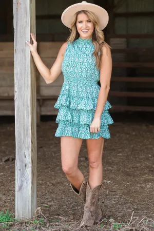 Jade Ditsy Floral Smocked Ruffle Skirt Dress