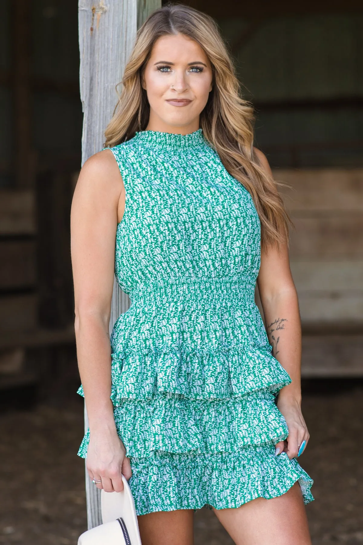 Jade Ditsy Floral Smocked Ruffle Skirt Dress