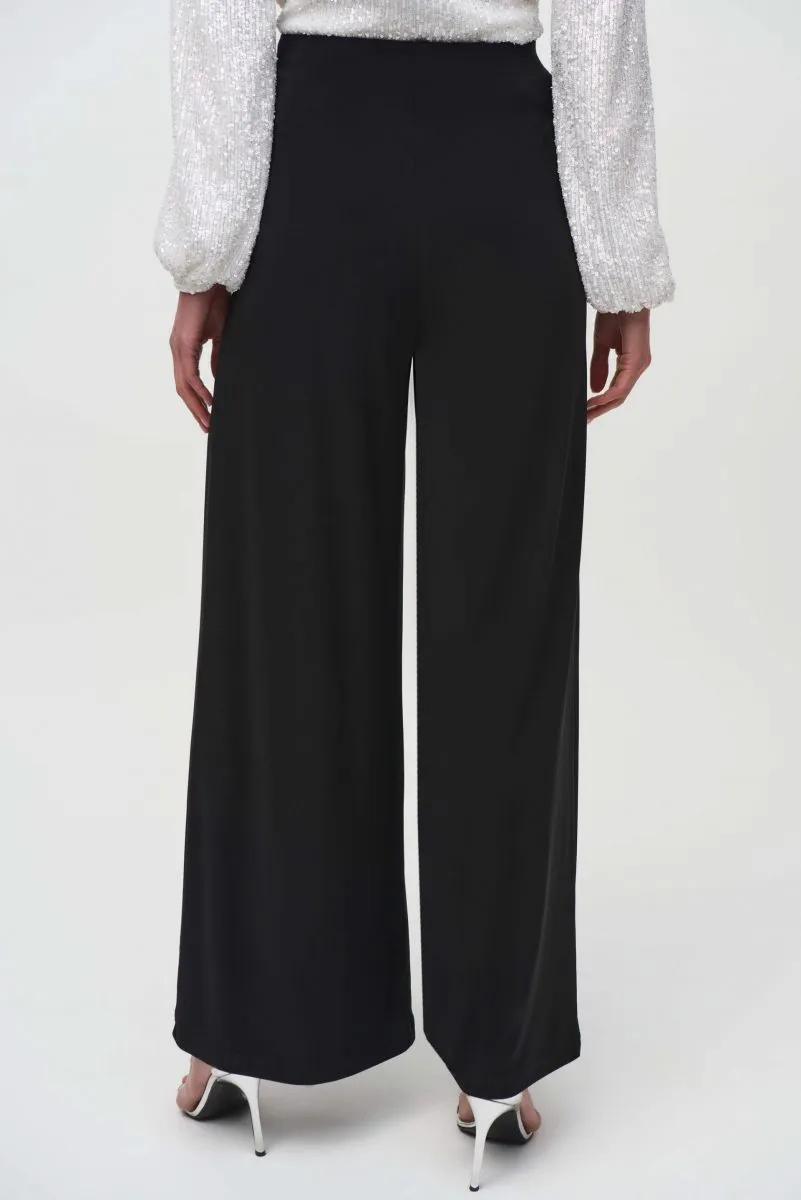 Joseph Ribkoff Black High-Waist Pleated Wide Leg Pants 244151