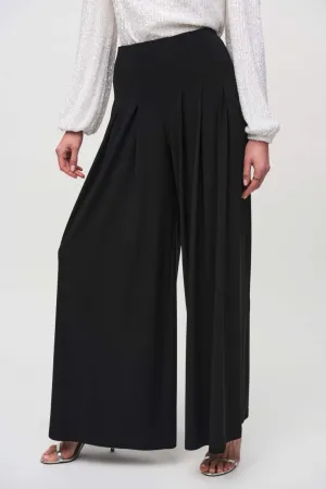 Joseph Ribkoff Black High-Waist Pleated Wide Leg Pants 244151
