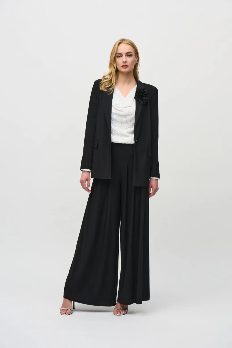Joseph Ribkoff Black High-Waist Pleated Wide Leg Pants 244151
