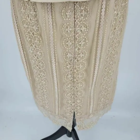 Jovani Silk Skirt Suit Beige Lace Beaded 6 *Flaw