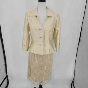 Jovani Silk Skirt Suit Beige Lace Beaded 6 *Flaw