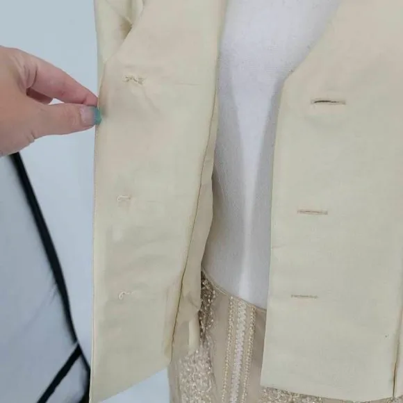 Jovani Silk Skirt Suit Beige Lace Beaded 6 *Flaw
