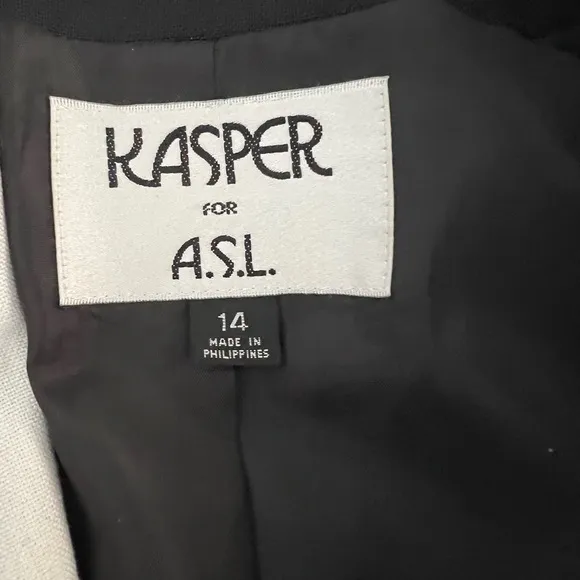 Kasper Black with White Trim Midi Skirt Suit Size  14