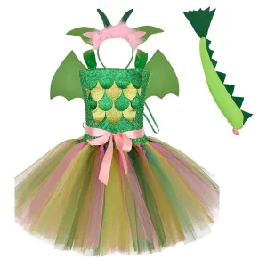 Kids Girls Dinosaur Cosplay Costume Dress Outfits Halloween Carnival Party Suit