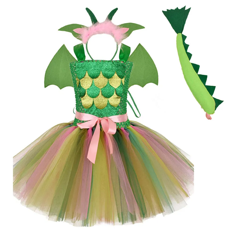 Kids Girls Dinosaur Cosplay Costume Dress Outfits Halloween Carnival Party Suit