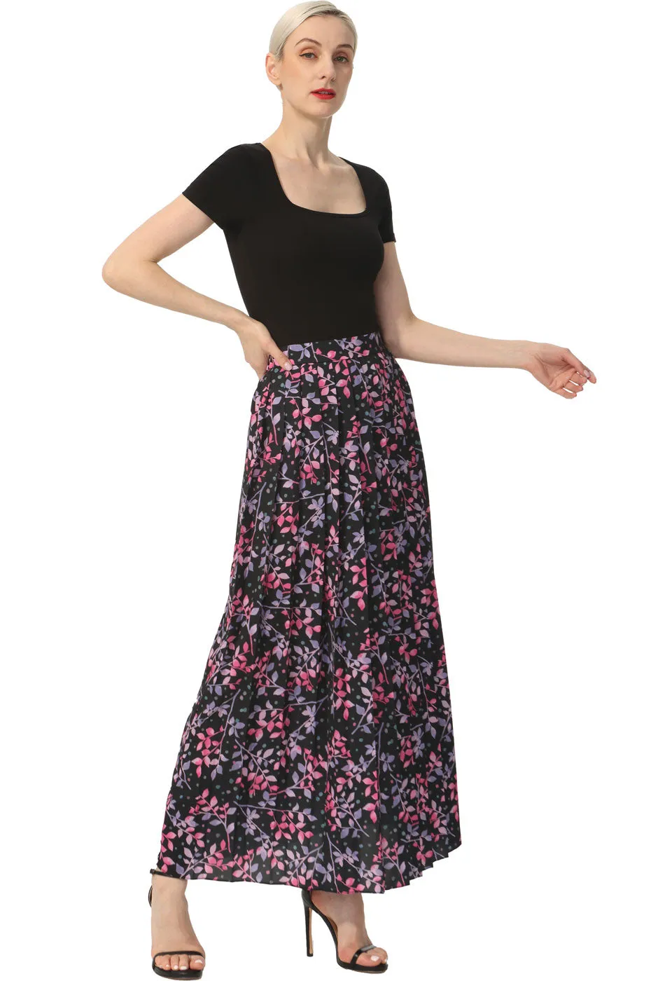 Kimi   Kai Women Print Box Pleat Maxi Skirt