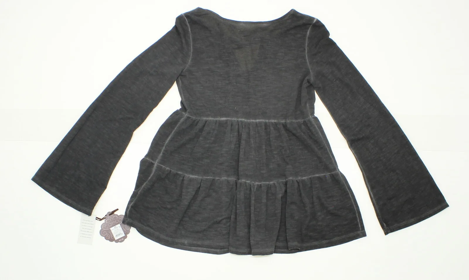 Knox Rose Women's Long Sleeve Oil Wash Knit Peplum Top Black XS