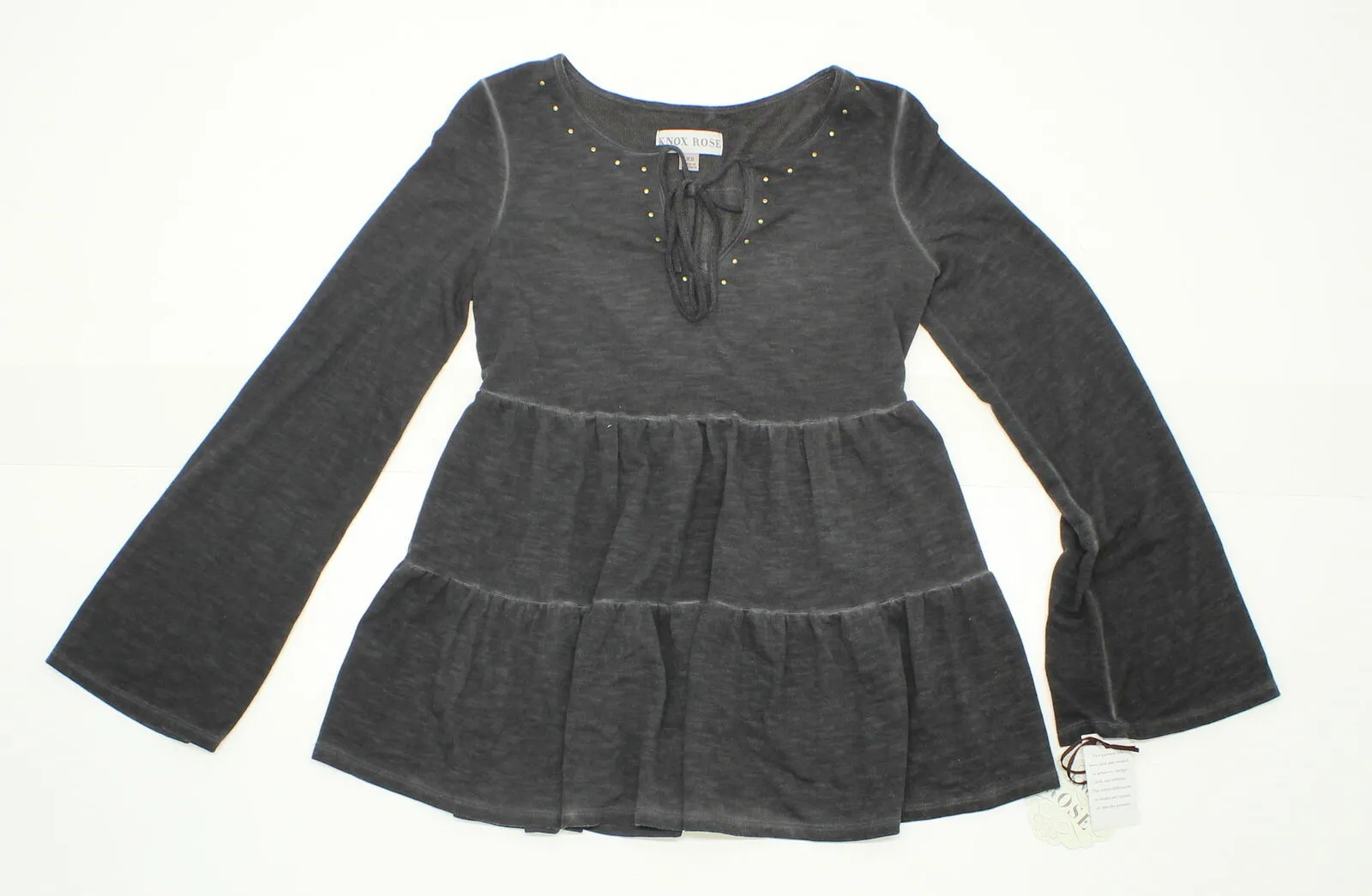 Knox Rose Women's Long Sleeve Oil Wash Knit Peplum Top Black XS