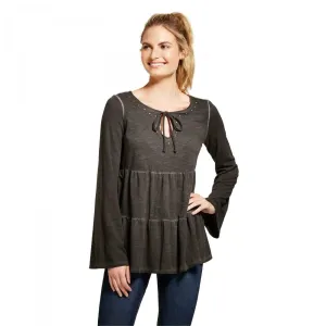 Knox Rose Women's Long Sleeve Oil Wash Knit Peplum Top Black XS