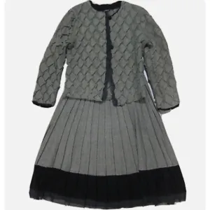 Komarov Herringbone Skirt Suit Diamond Quilt Pin Tuck &amp; Pleated Skirt