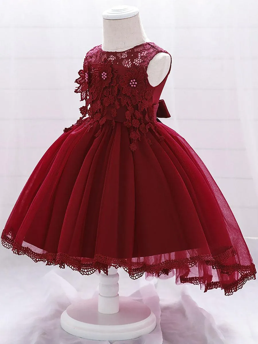 Lace Appliqued Flower A-line Baby Dress MKD1016