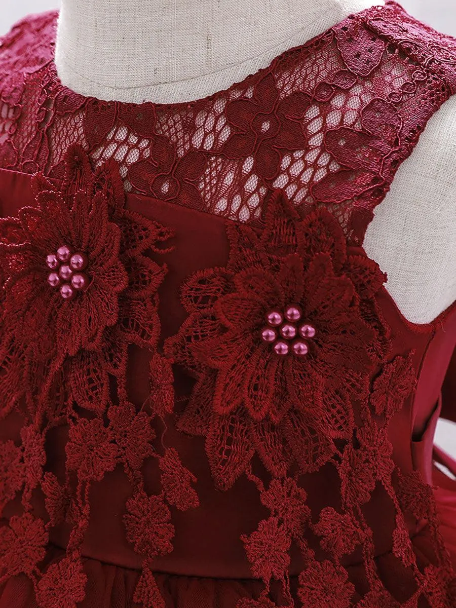 Lace Appliqued Flower A-line Baby Dress MKD1016