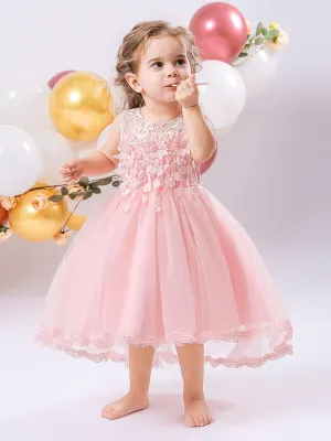 Lace Appliqued Flower A-line Baby Dress MKD1016