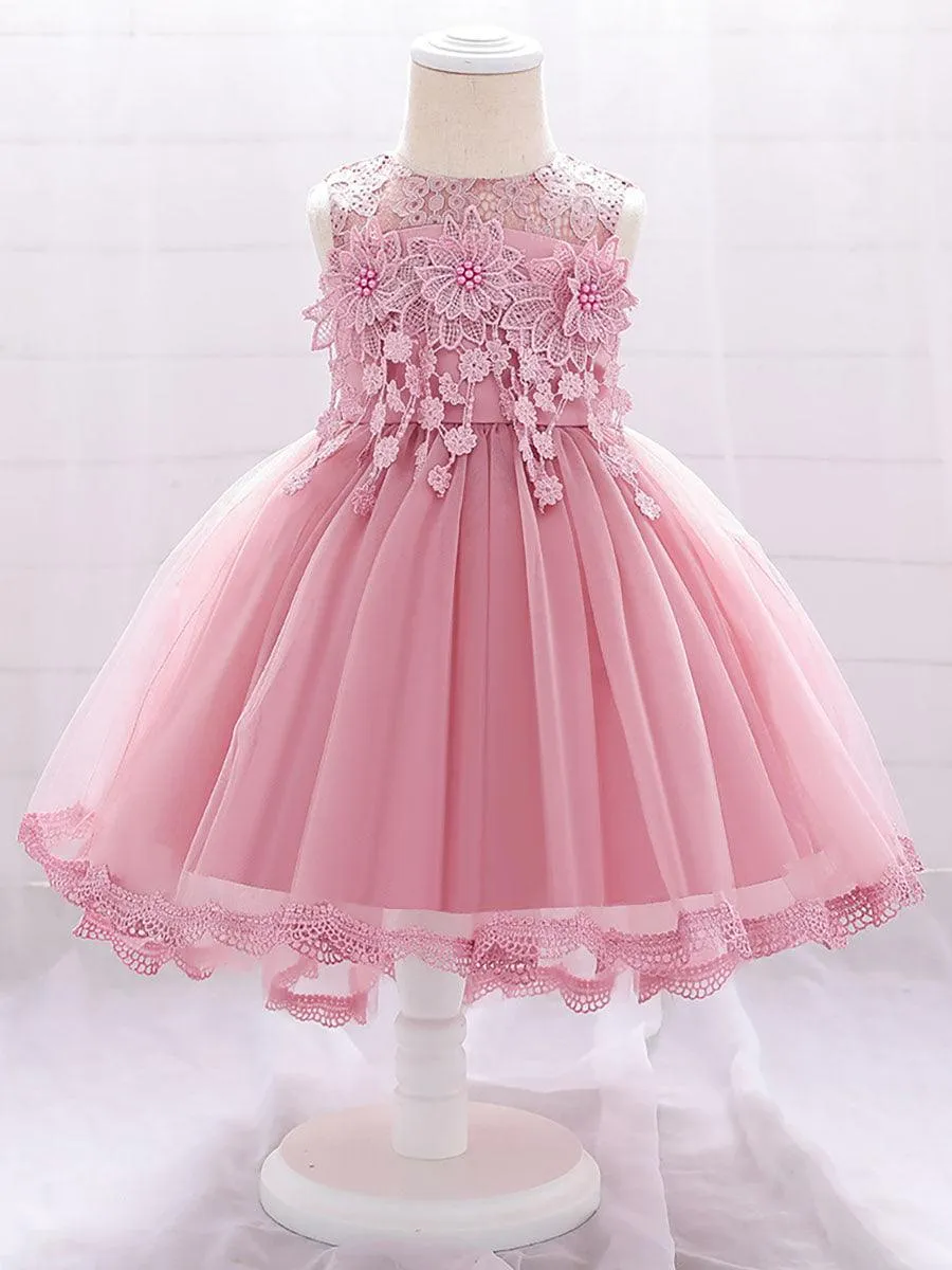 Lace Appliqued Flower A-line Baby Dress MKD1016