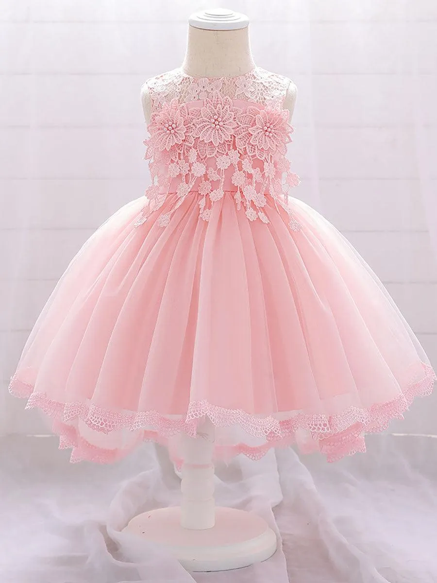 Lace Appliqued Flower A-line Baby Dress MKD1016