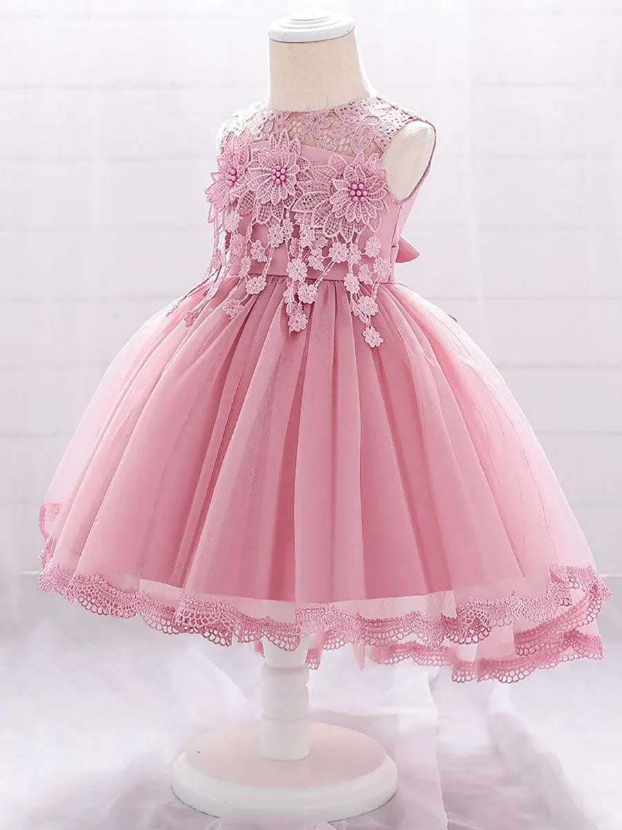 Lace Appliqued Flower A-line Baby Dress MKD1016