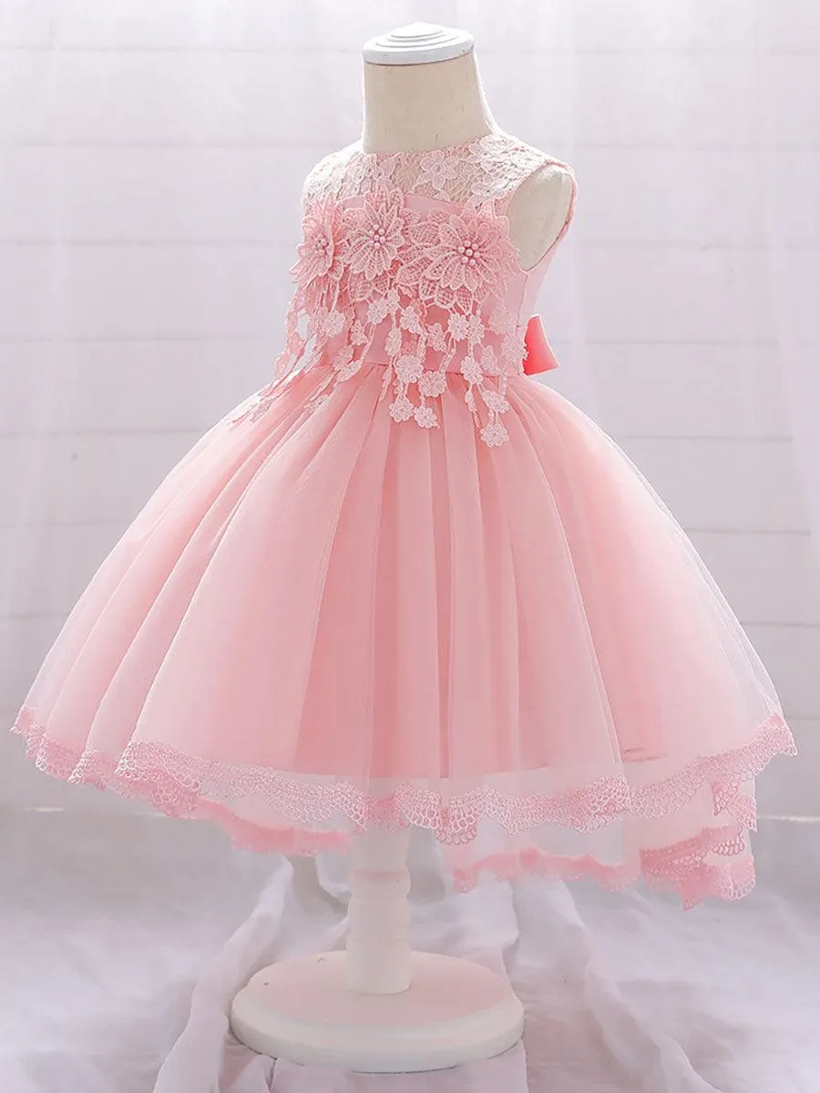 Lace Appliqued Flower A-line Baby Dress MKD1016