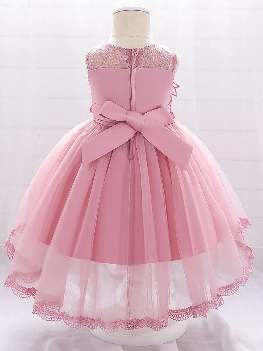 Lace Appliqued Flower A-line Baby Dress MKD1016