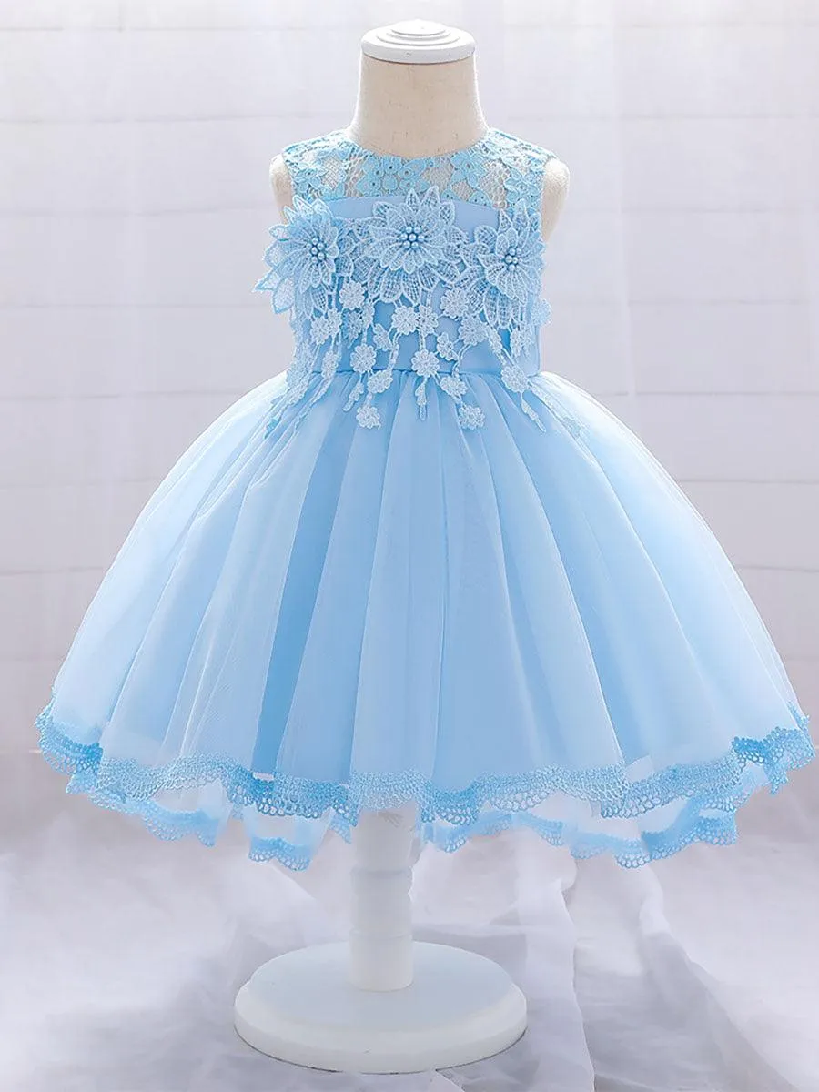 Lace Appliqued Flower A-line Baby Dress MKD1016