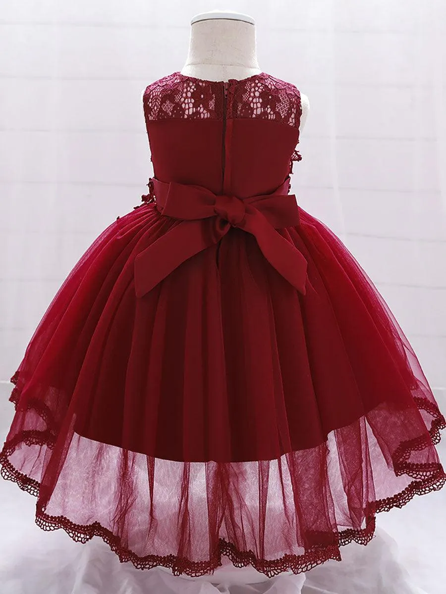 Lace Appliqued Flower A-line Baby Dress MKD1016
