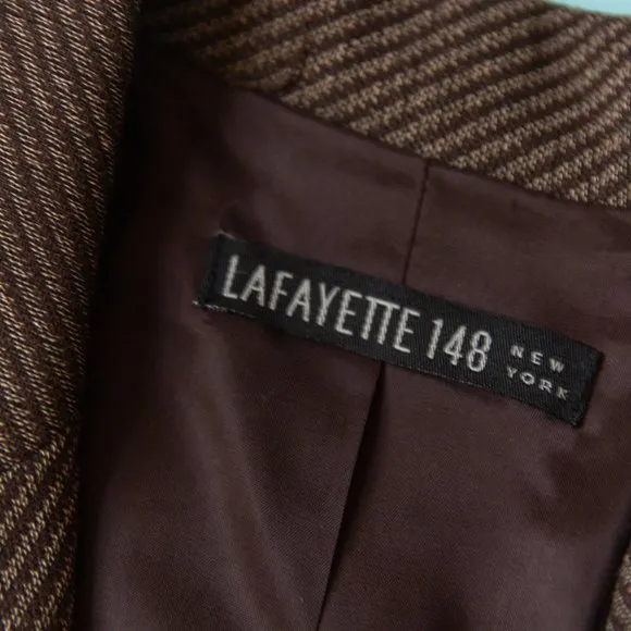 Lafayette 148 Vintage Y2K Brown Wool Knit Pleated Skirt Blazer Suit Set Size 8