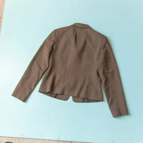 Lafayette 148 Vintage Y2K Brown Wool Knit Pleated Skirt Blazer Suit Set Size 8