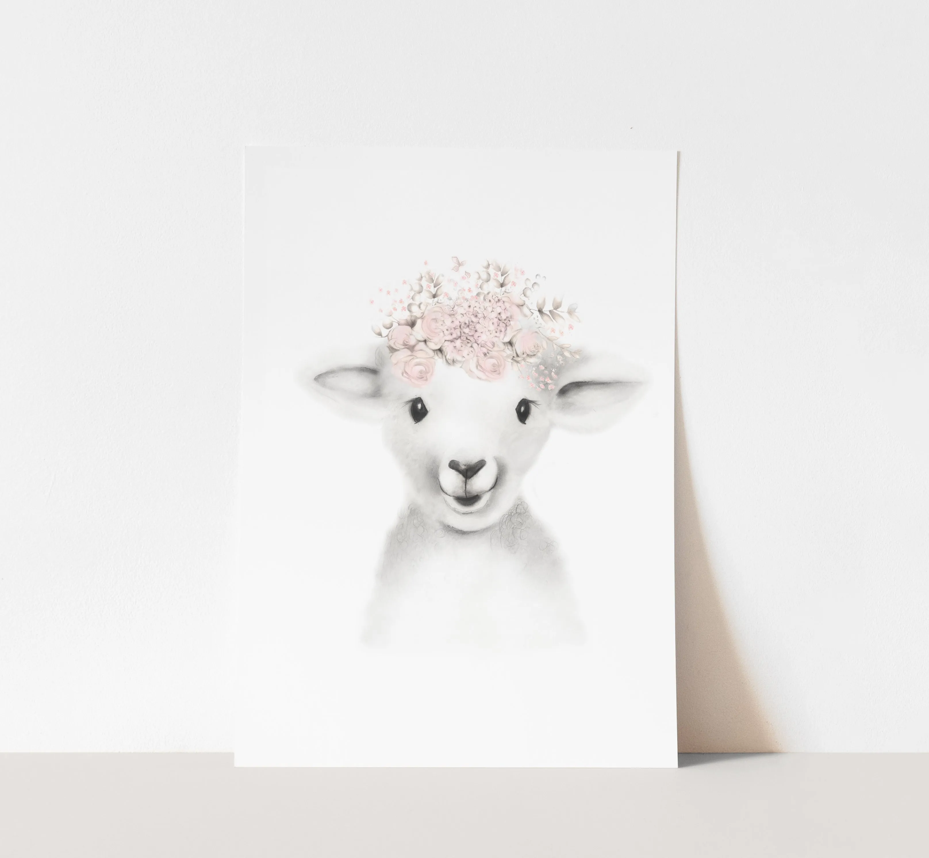 Lamb with Blush Flower Crown Print