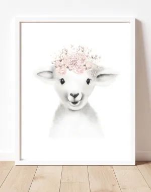 Lamb with Blush Flower Crown Print