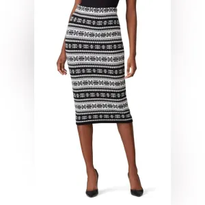 Lauren Ralph Lauren Sz XS Black Gray White Fair Isle Knit Sweater Midi Skirt
