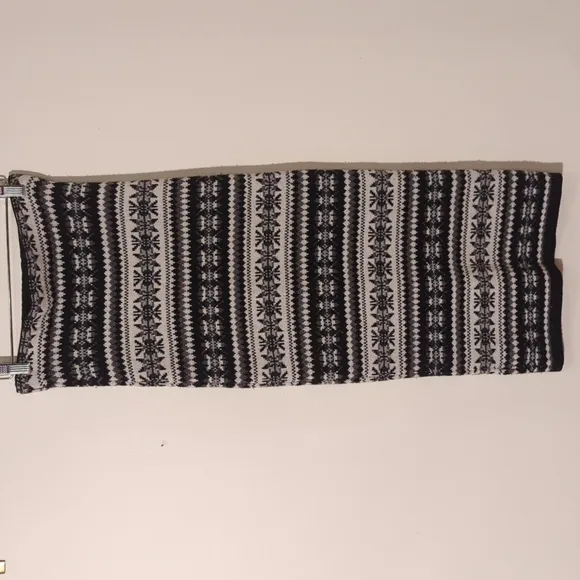 Lauren Ralph Lauren Sz XS Black Gray White Fair Isle Knit Sweater Midi Skirt