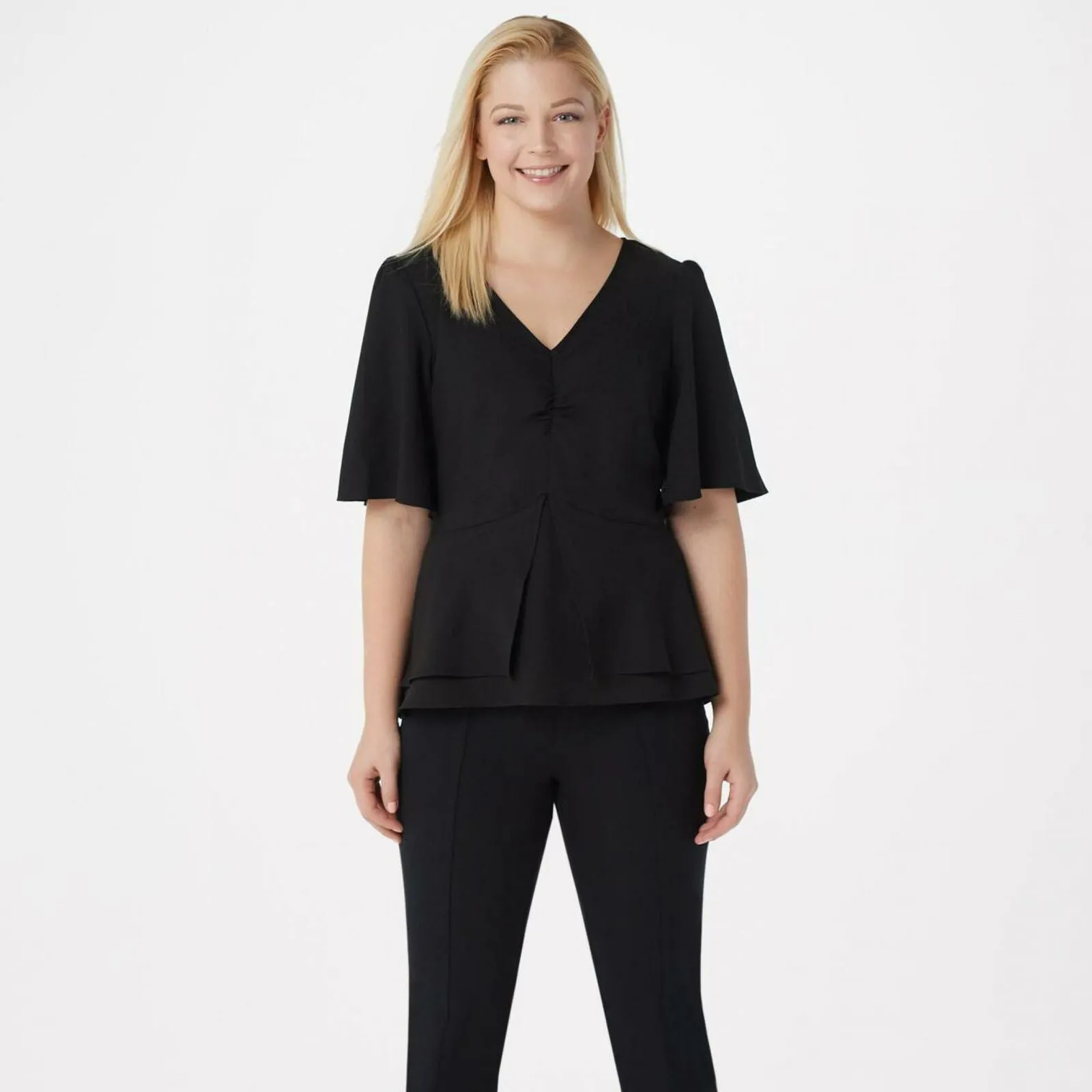 Laurie Felt Women's Scooped V-Neck Peplum Blouse