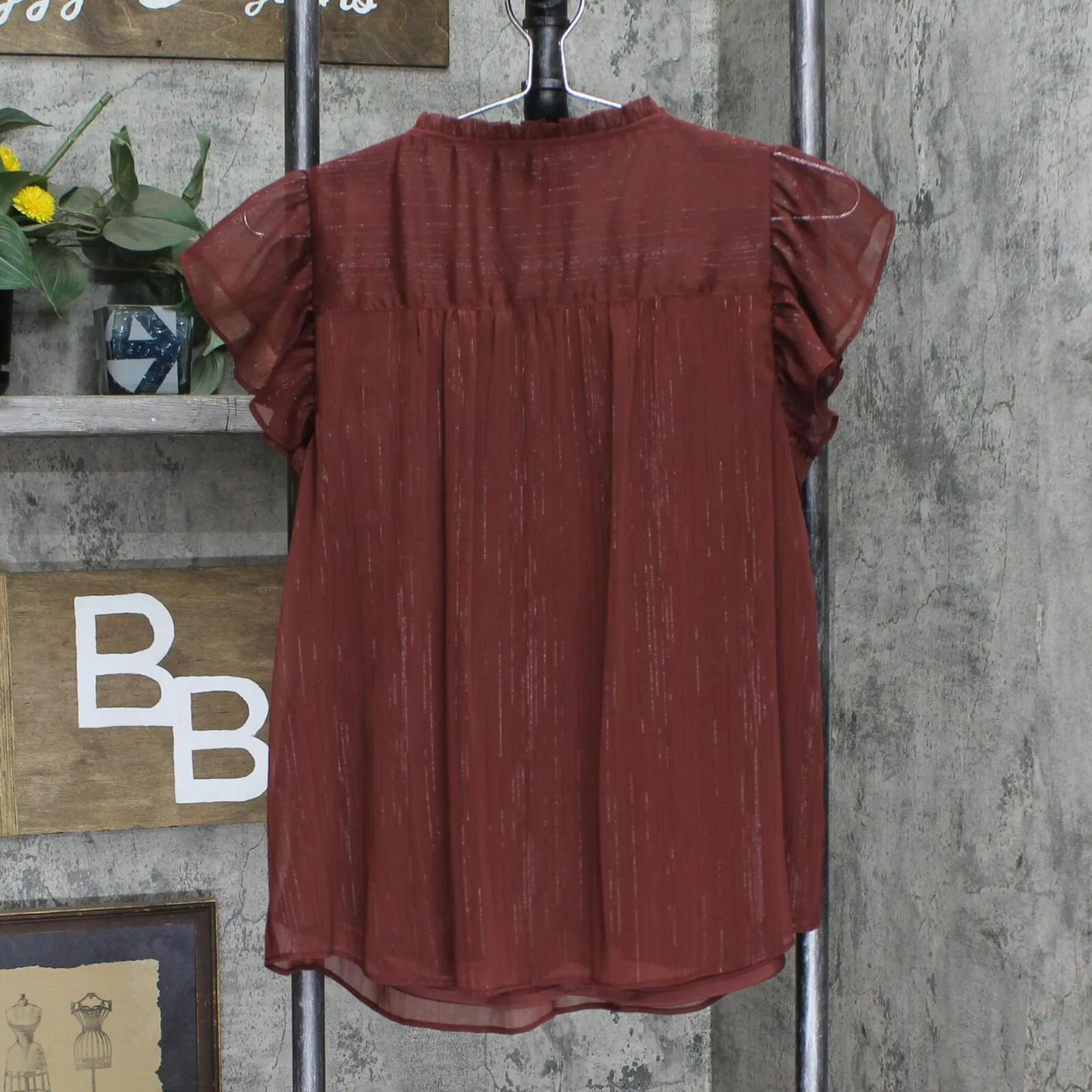 LC Lauren Conrad Womens Tie Front Lined Blouse Shirt 165fa3b1122b7d Brown S