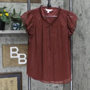 LC Lauren Conrad Womens Tie Front Lined Blouse Shirt 165fa3b1122b7d Brown S