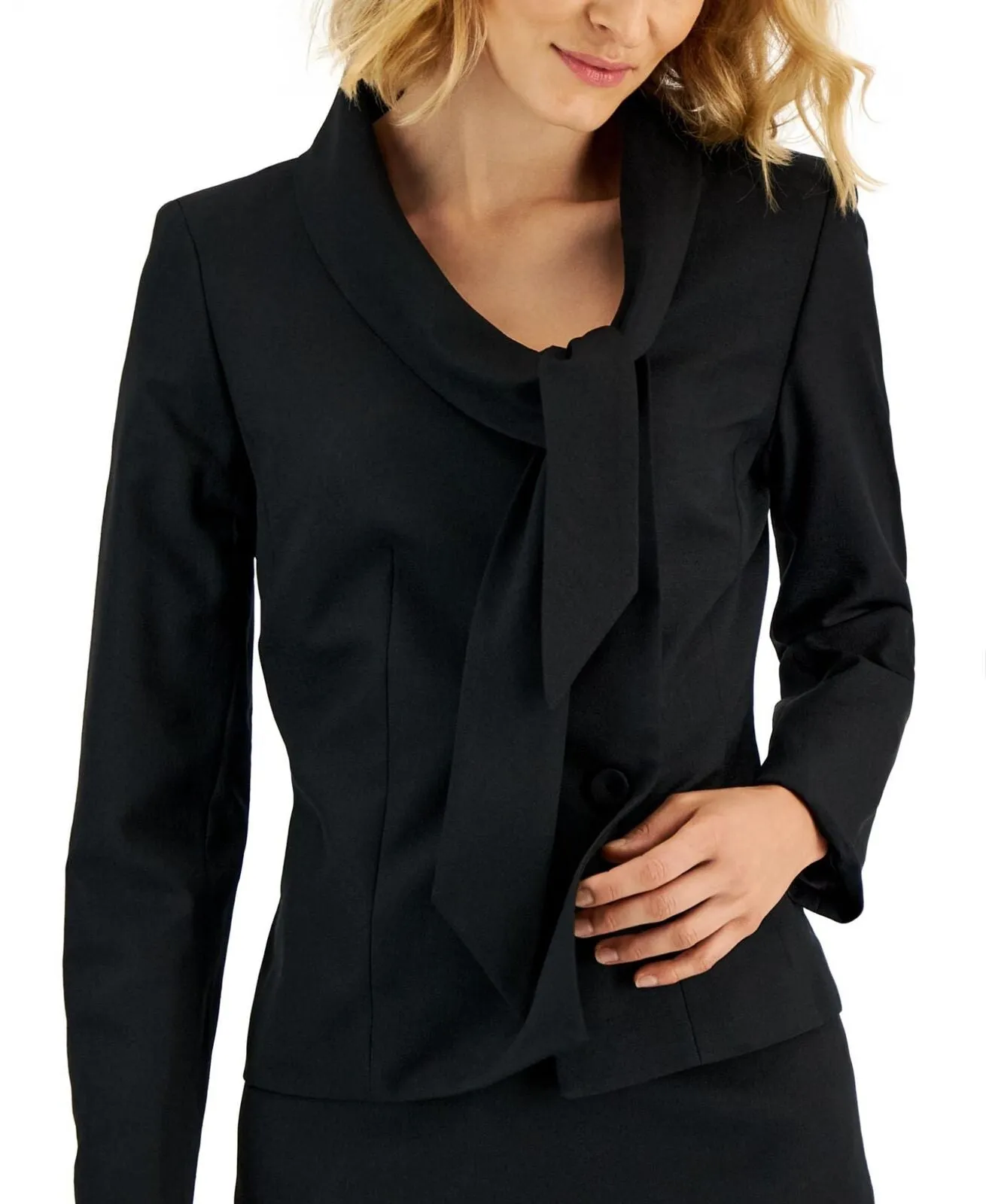 Le Suit Womens Crepe Tie-Collar Jacket & Pencil Skirt Suit 50041056