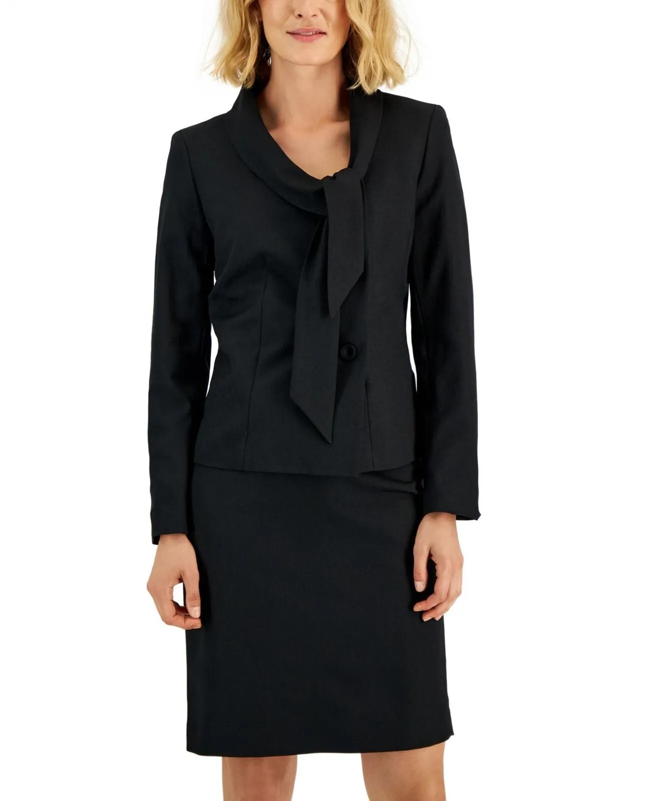 Le Suit Womens Crepe Tie-Collar Jacket & Pencil Skirt Suit 50041056