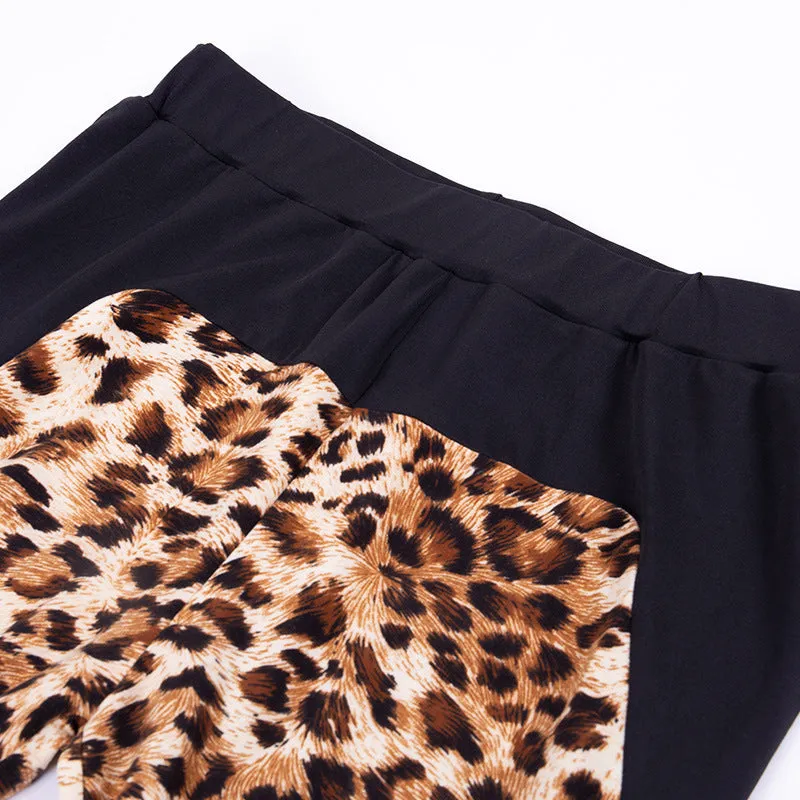 Leopard Stitching Sports Bra Tights Fitness Yoga Suit Women's Two-piece Suit